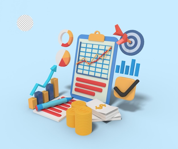 PSD 3d illustration of business target analysis