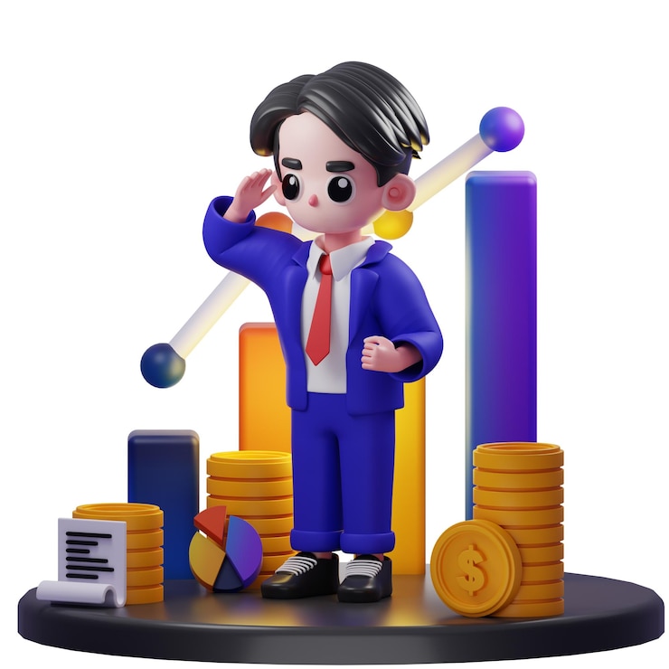 PSD 3d illustration of businessman giving salute financial advisor
