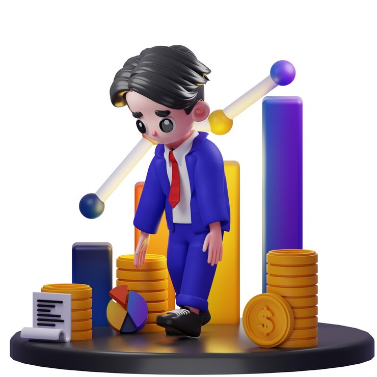 PSD 3d illustration of businessman tired walk financial advisor