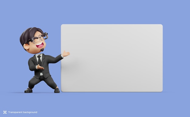 3d illustration of businessman with empty white banner