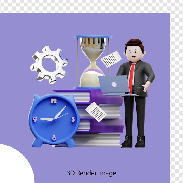 PSD 3d illustration businessman working on laptop