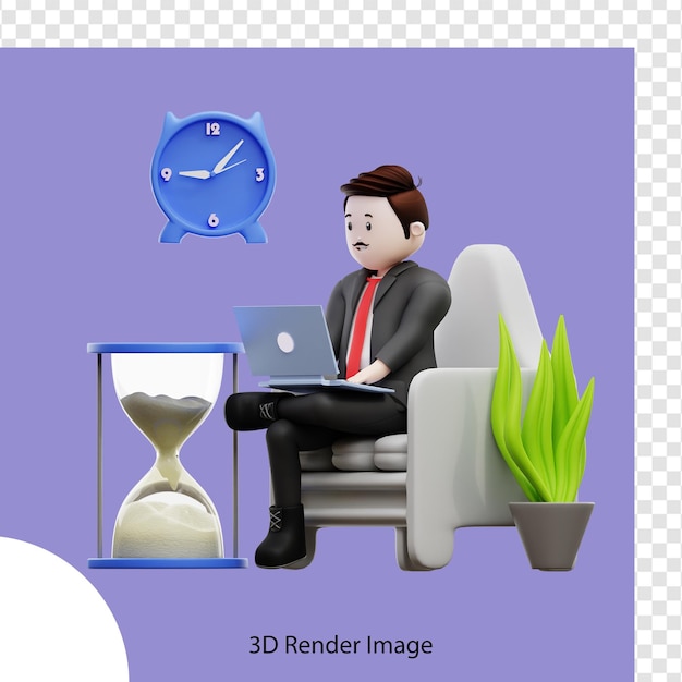 PSD 3d illustration businessman working on laptop