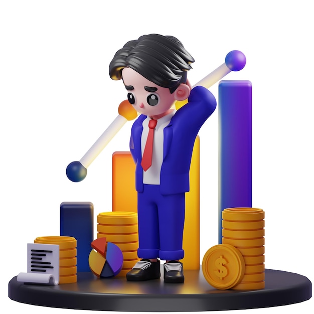 PSD 3d illustration of businessman worry financial advisor