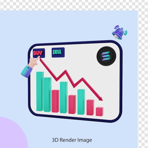 ダウンで暗号コインソラナを購入する3Dイラスト