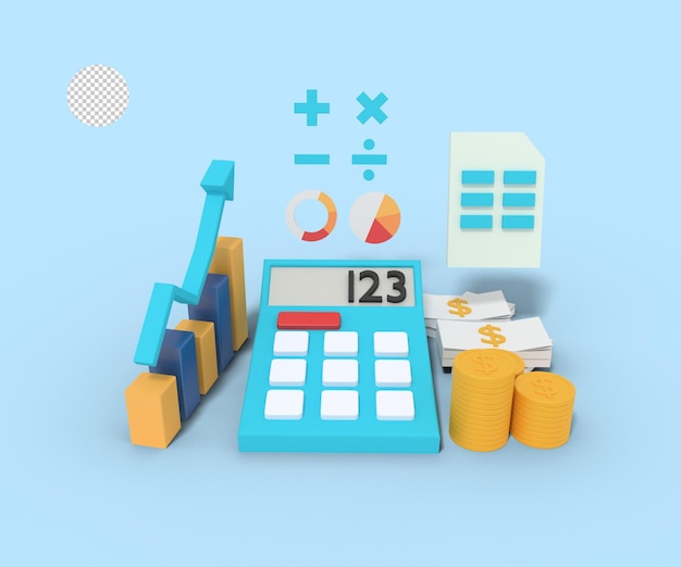 3d illustration of calculating profit on calculator