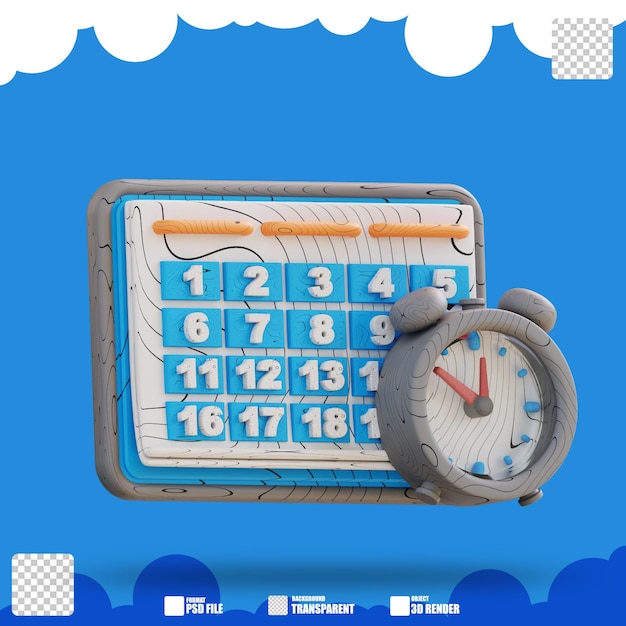 PSD calendario dell'illustrazione 3d e programma dell'orologio 3