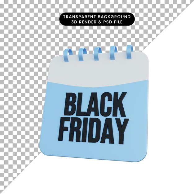 PSD 3d illustration calendar with black friday information