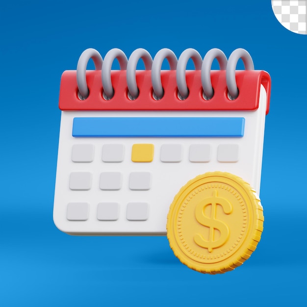 Illustrazione 3d del calendario con la moneta
