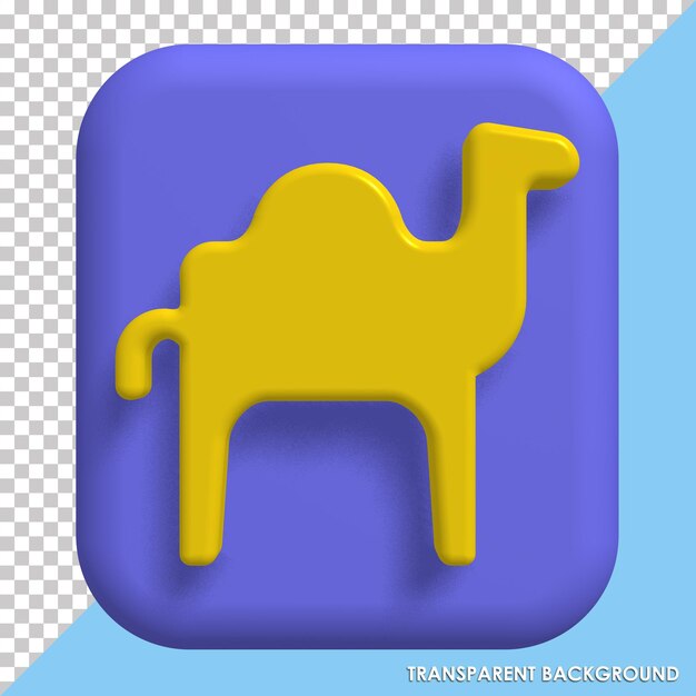 PSD illustrazione 3d del badge icona cammello con stile carino e sfondo trasparente