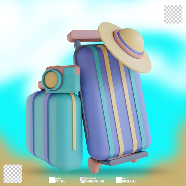 PSD 3d illustration camera hat and suitcase 2