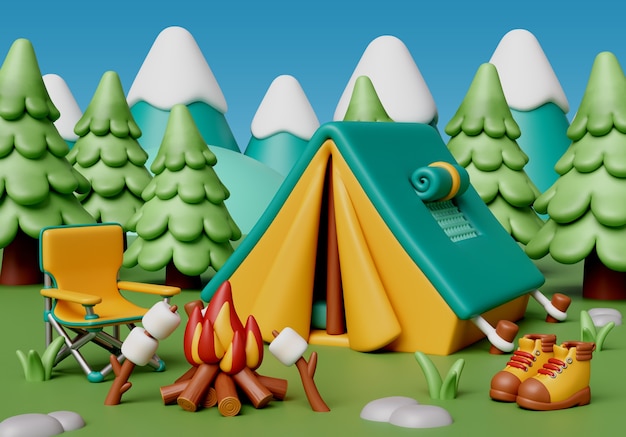 PSD 3d illustration for camping outdoors