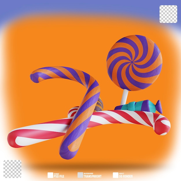 3d illustration candy canes and lollipops 2