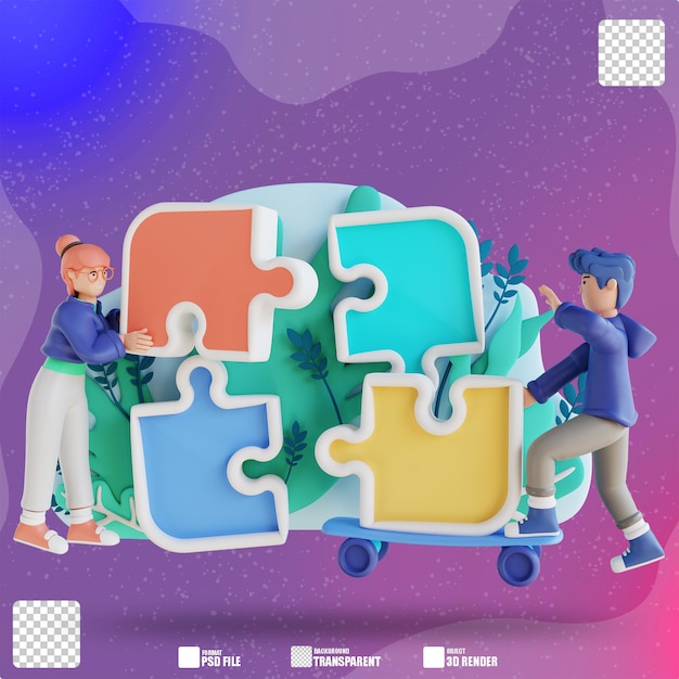 3d illustration carakter and puzzles 2