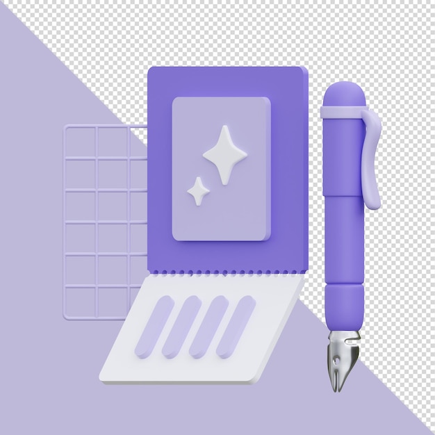 PSD 3d illustration of card and pen purple color