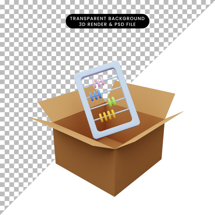 3d illustration of cardboard with abacus