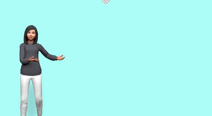 PSD 3d illustration cartoon character beautiful girl right pointing