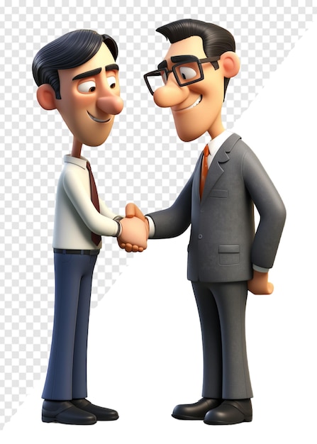 PSD 3d illustration of cartoon character of a businessman shaking hands with his business partner