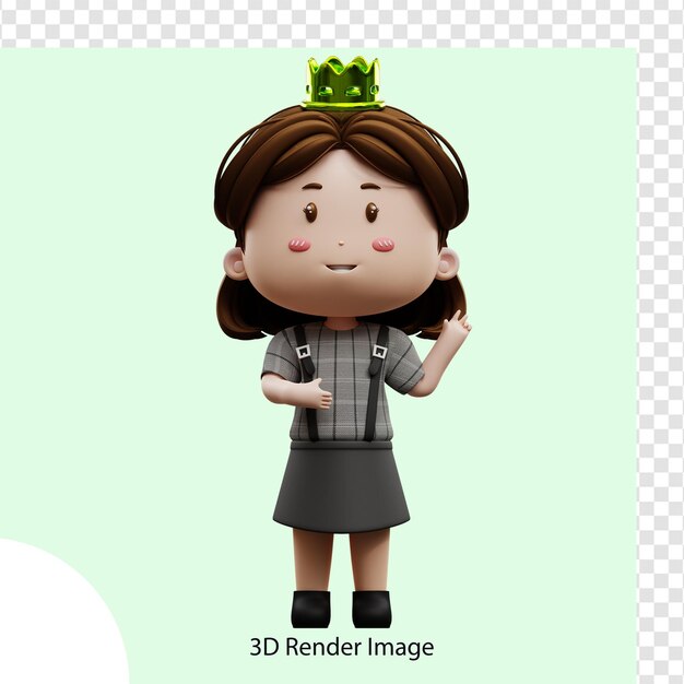 PSD 왕관과 함께 3d 그림 만화 캐릭터 사업가