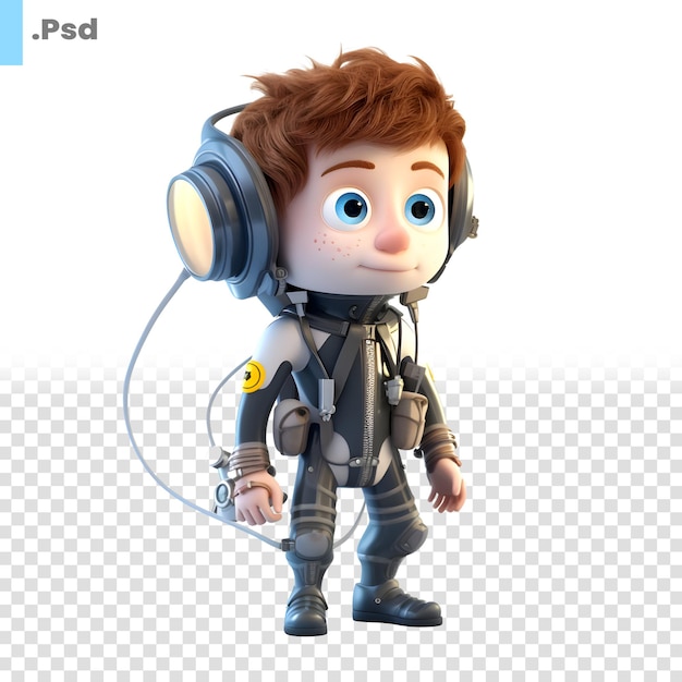 3d illustration of a cartoon character with a diving suit and headphones psd template