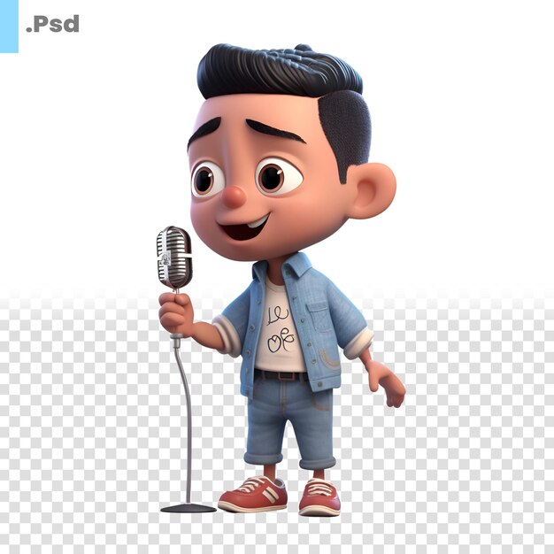 PSD 3d illustration of a cartoon character with a microphone isolated white background psd template