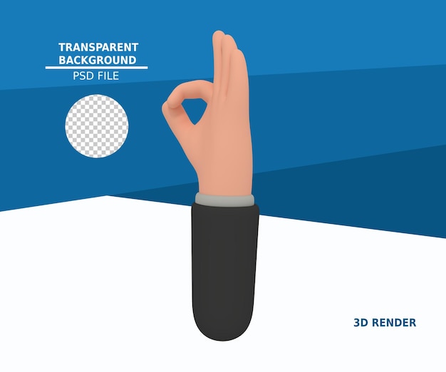 3d illustration of cartoon hand making ok gesture