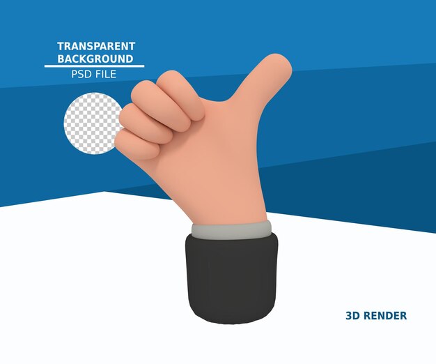 PSD 3d illustration of cartoon hand making thumb up gesture