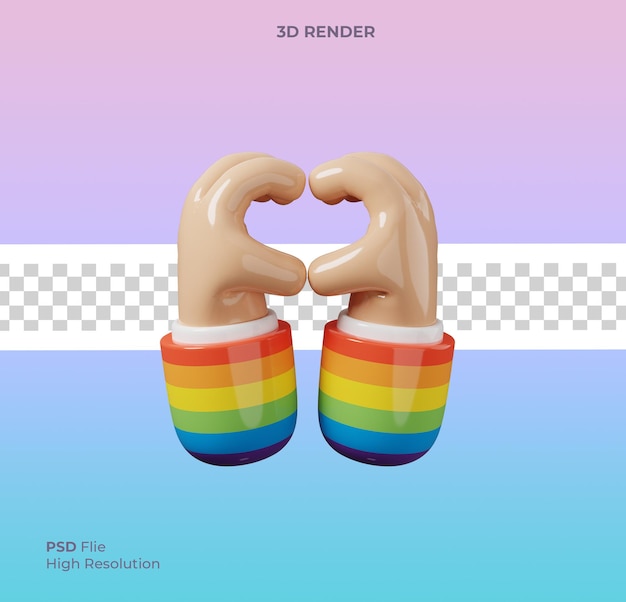 3d illustration of cartoon hands make a heart isolated lgbt pride month icon