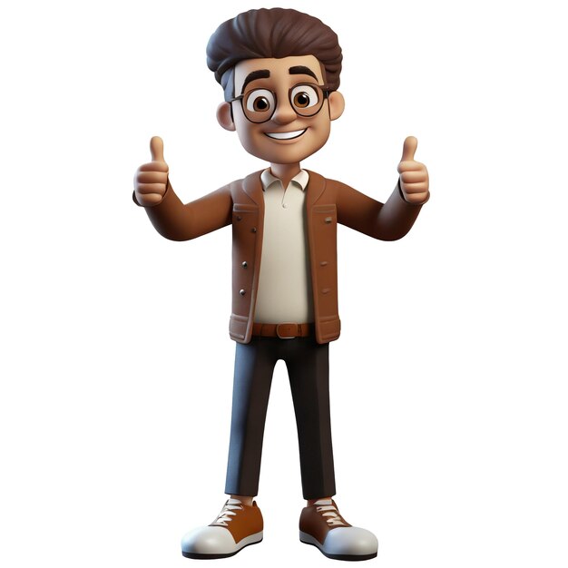 3d illustration of cartoon man showing thumbs up transparent background