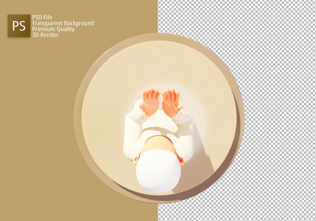 3d illustration cartoon a muslim man is praying with podium Premium Psd