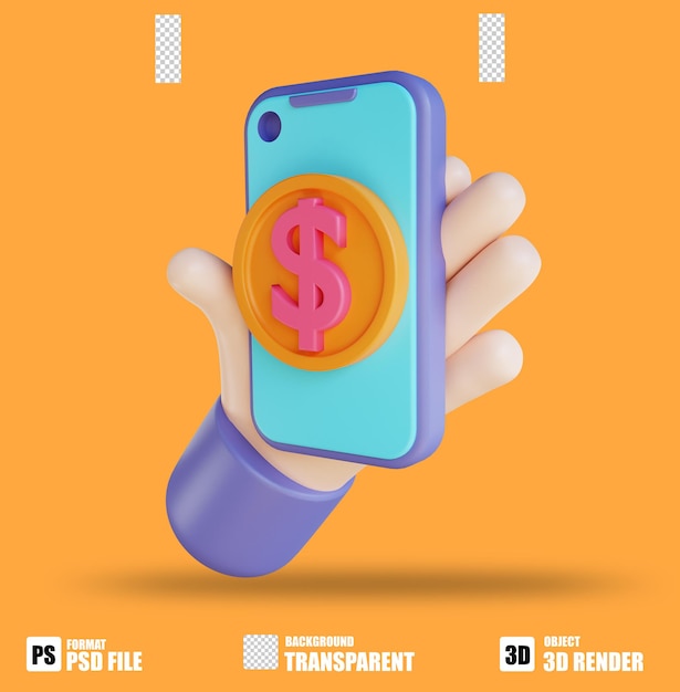 PSD 3d illustration cashless payments and hand