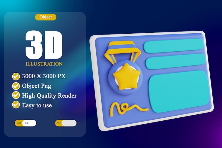 PSD 3d illustration certificate 2