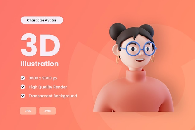 PSD illustrazione 3d personaggio avatar donna 02