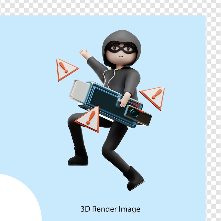 PSD 3d illustration character cybercrime stealing data