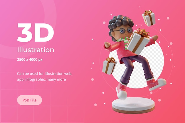 PSD 3d illustration character, happy merry christmas, used for web, app, infographic, print, etc