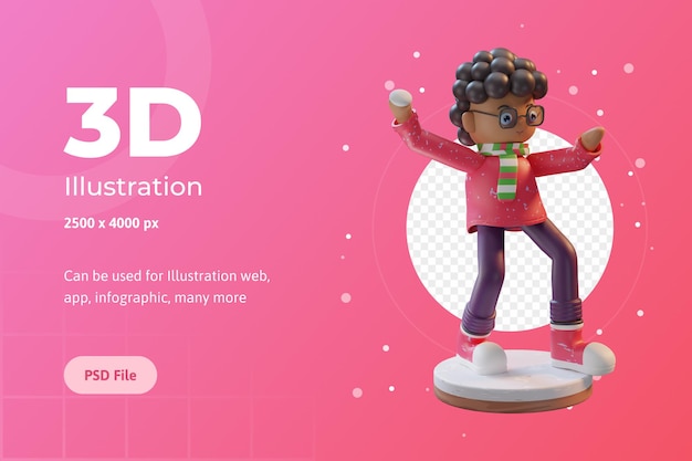 PSD 3d illustration character, happy merry christmas, used for web, app, infographic, print, etc