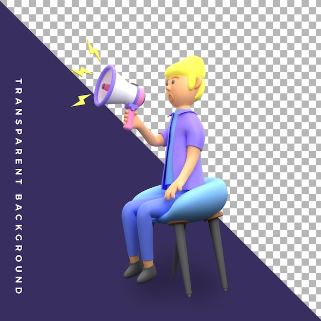 3d illustration character male working using megaphone