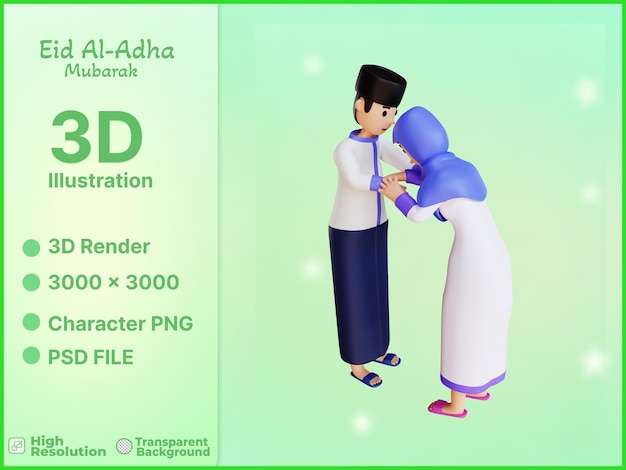 3d illustration character muslim eid aladha