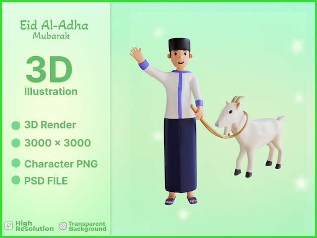 PSD 3d illustration character muslim eid aladha