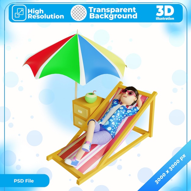 3D illustration character of people relaxing in summer