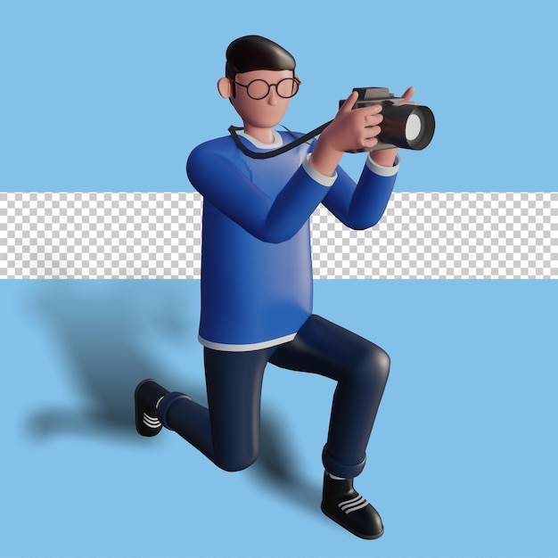 PSD illustrazione 3d di un personaggio che fotografa un oggetto