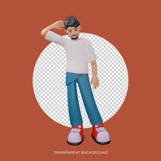 3d illustration character pose pointing shy standing