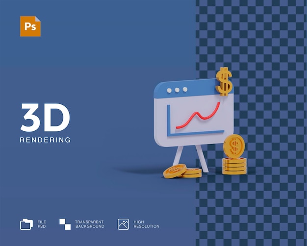 PSD 3d illustration chart with coins