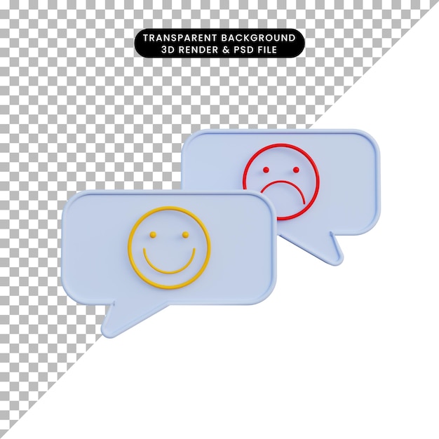 PSD bolla di chat illustrazione 3d con sorriso emoticon e triste