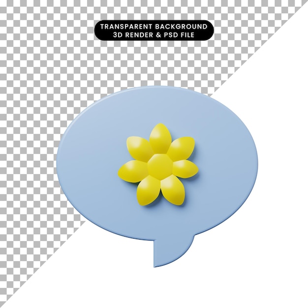 Bolla di chat illustrazione 3d con fiore