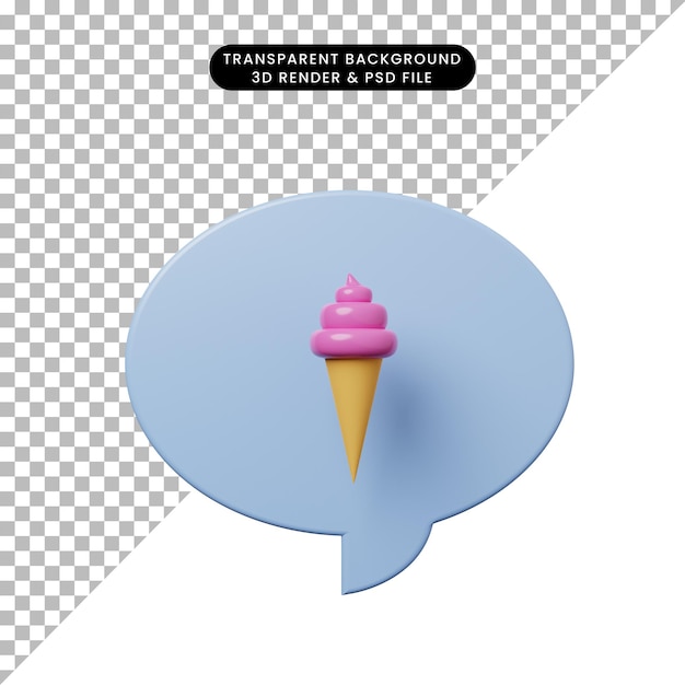 Bolla di chat illustrazione 3d con gelato