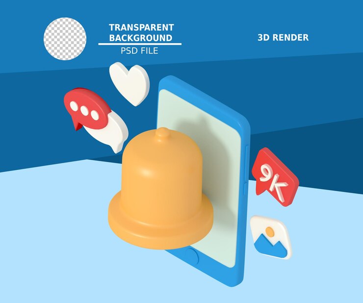 PSD 3d illustration of chat notification on smartphone