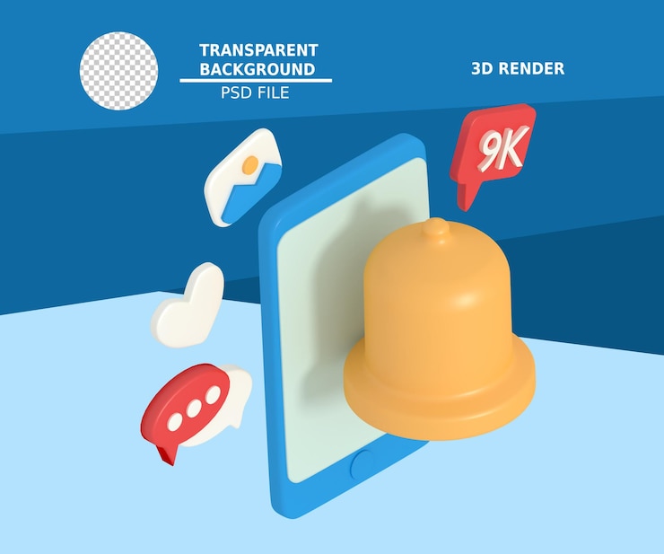 PSD 3d illustration of chat notification on smartphone