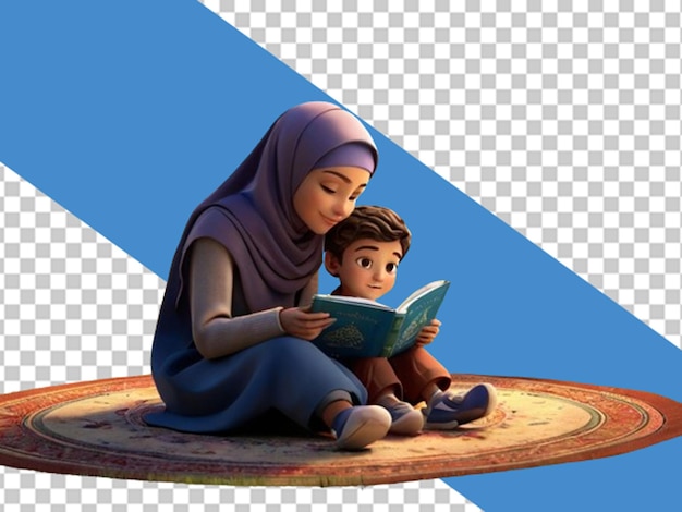 3d illustration of a children reading a holy quran