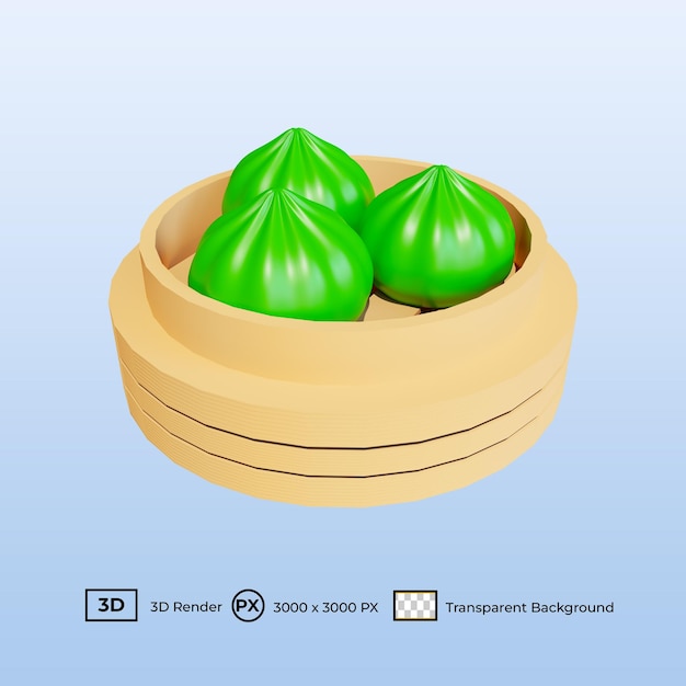 3d 일러스트레이션 중국 음식 Bao Zi Pandan