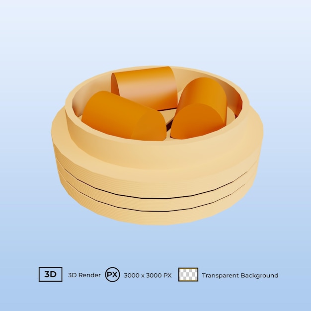 Illustrazione 3d mantou fritto di cibo cinese